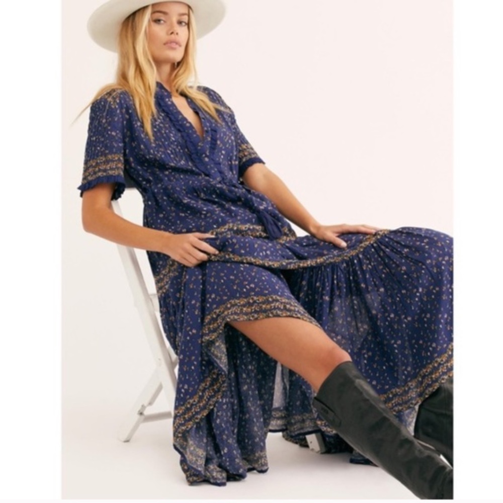 Free People Rare Feelings Maxi Dress - Navy - Small